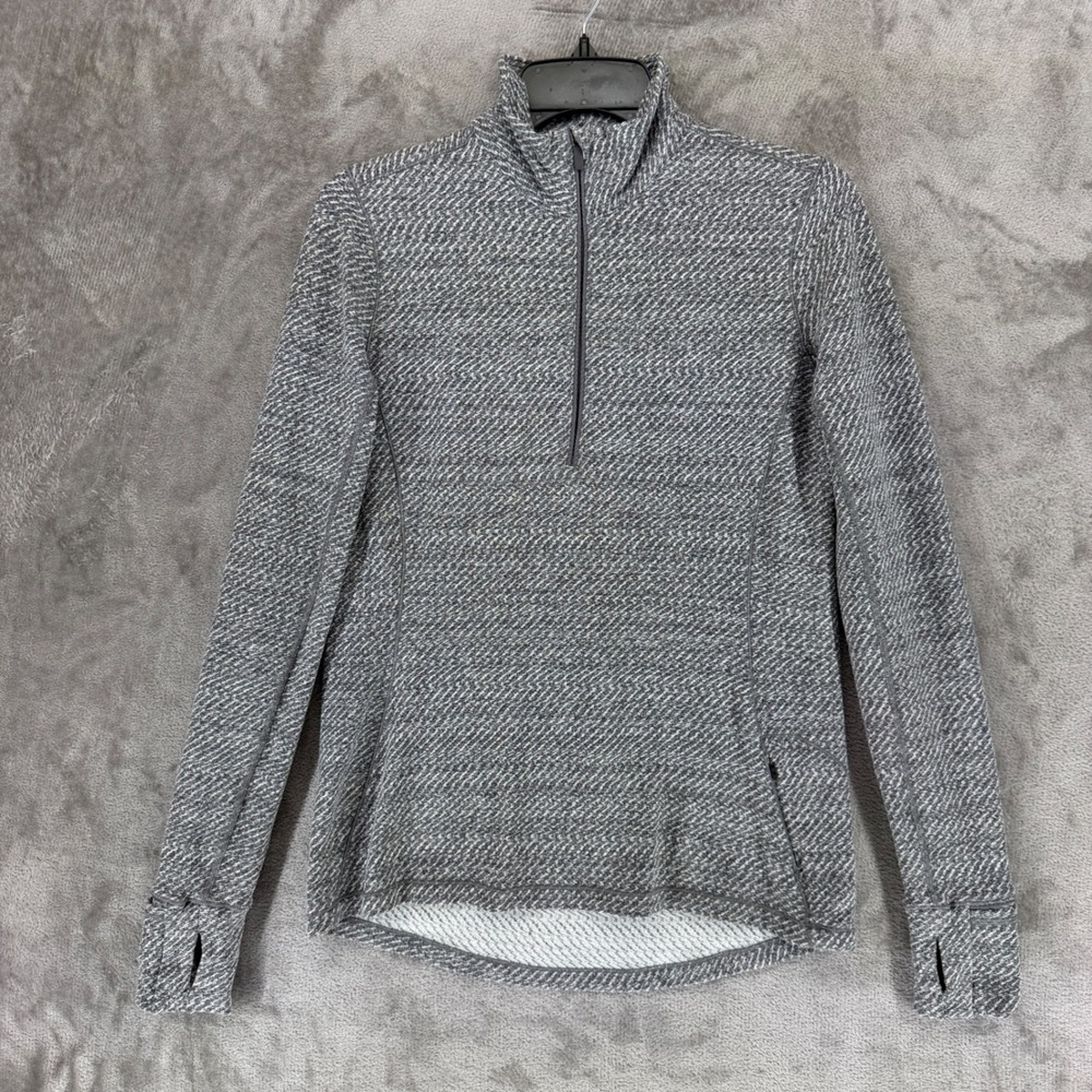 Lululemon Pullover Womens 6 Rest Less 1/4 Zip Gray Textured Thumbhole EUC